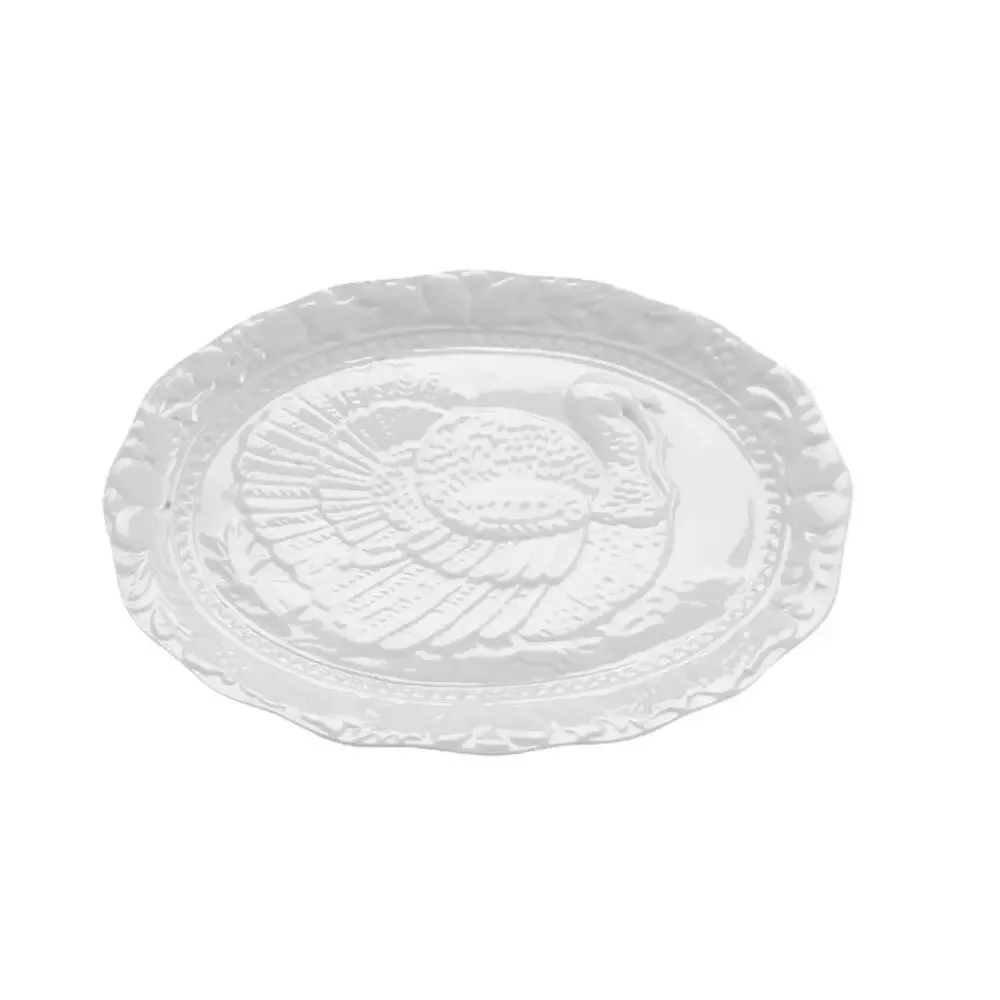 HIC Kitchen Turkey Embossed Serving Platter, Fine White Porcelain, Oversized